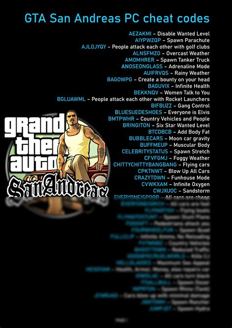 GTA San Andreas cheats .